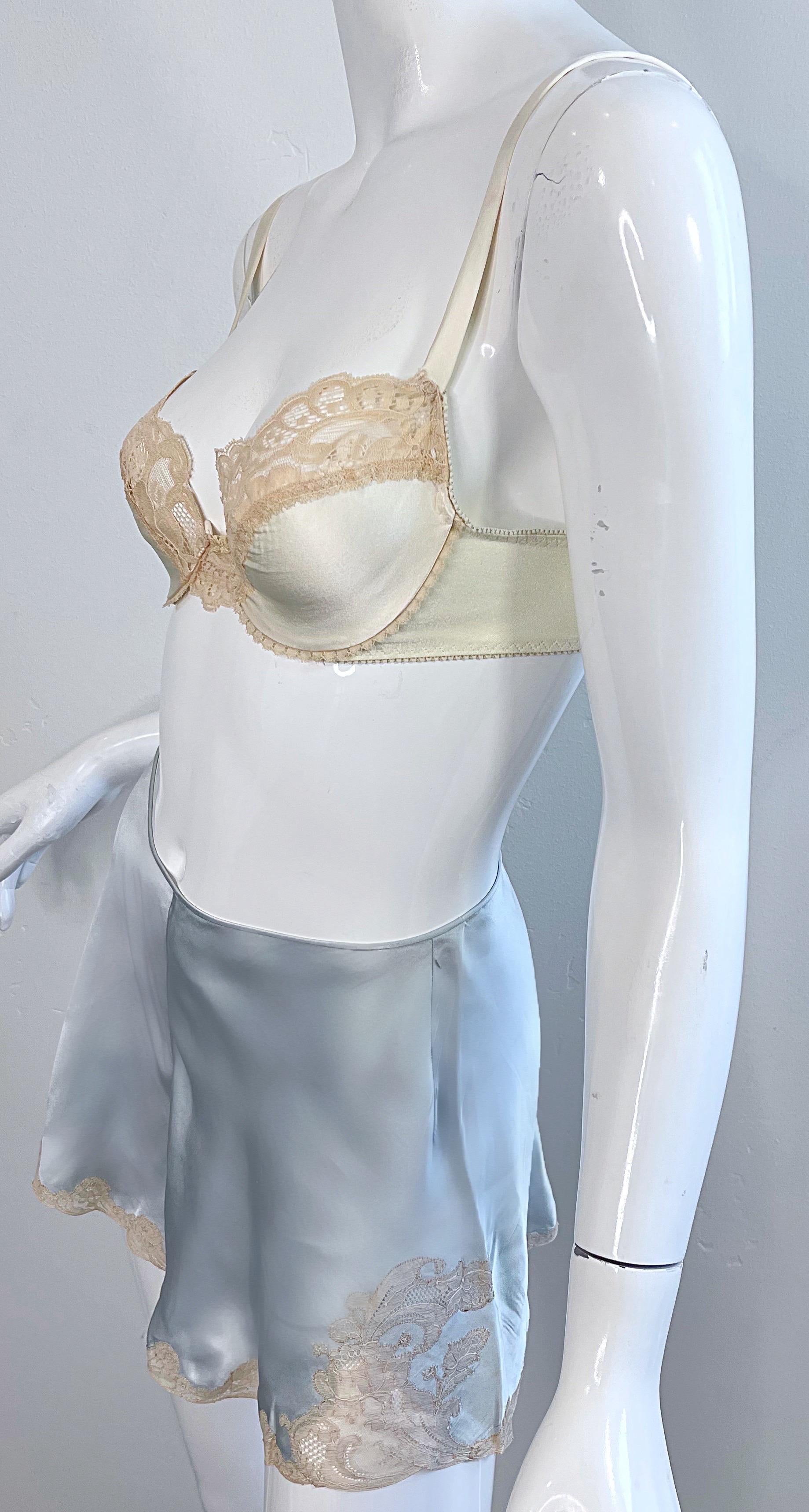 1960s Christian Dior 32A Silk Three Piece Bloomers Bra 60s Vintage Lingerie Set For Sale 9
