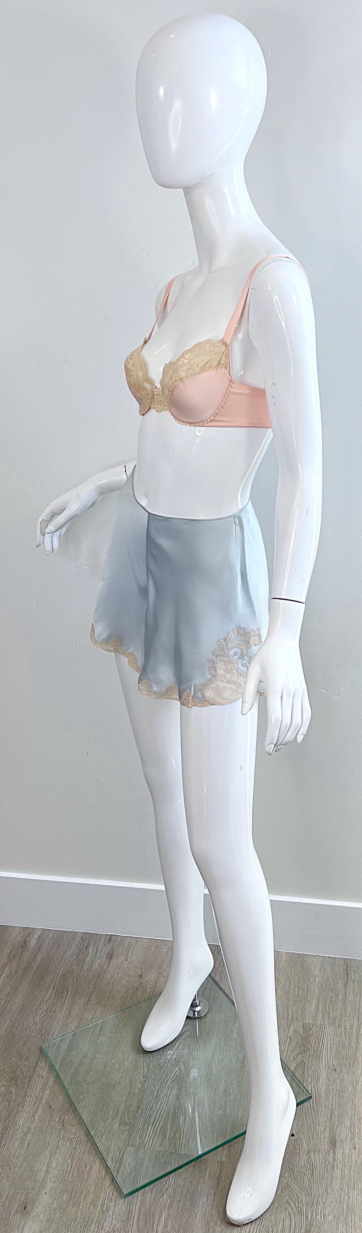 1960s Christian Dior 32A Silk Three Piece Bloomers Bra 60s Vintage Lingerie Set For Sale 5