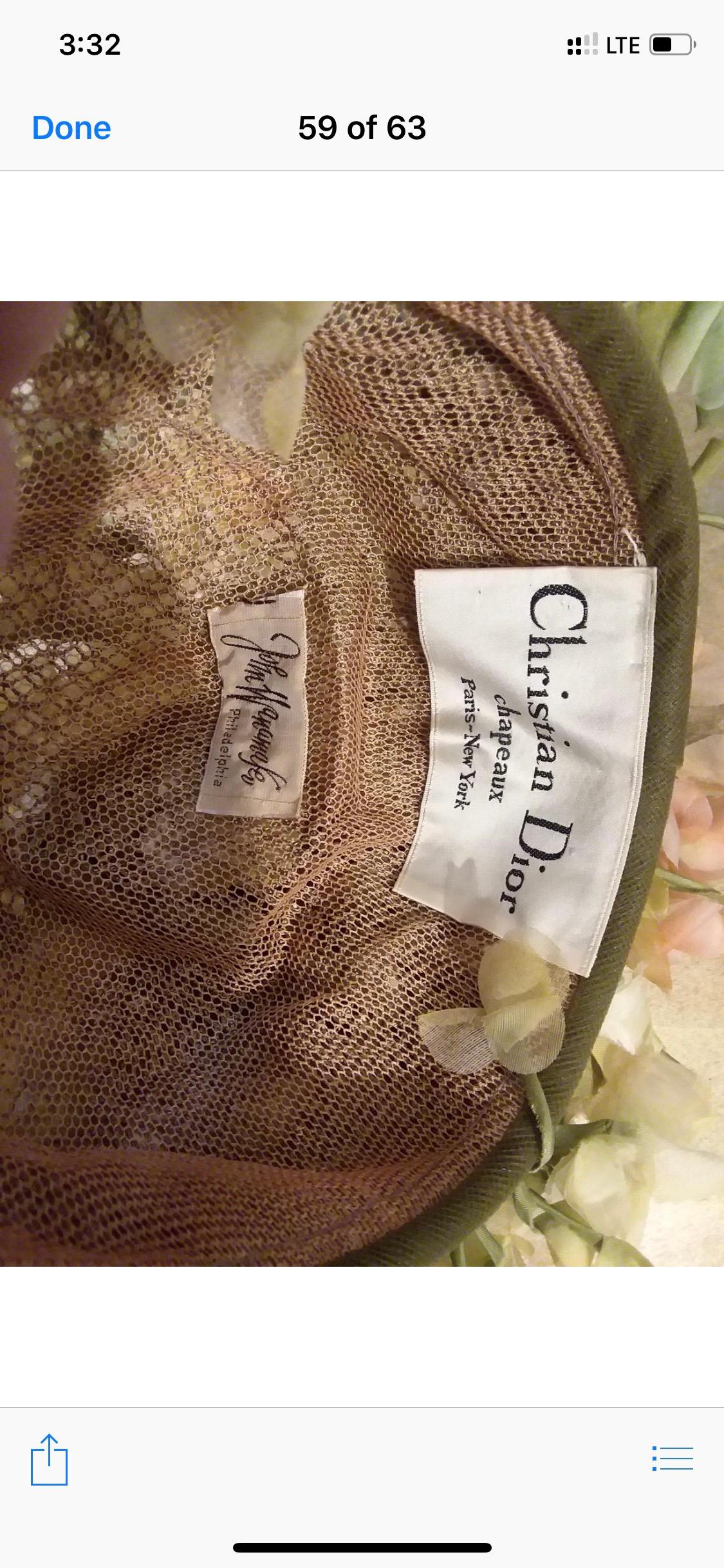1960s Christian Dior Autum600nal Hat W/ Silk Florals & Leaves Over Netting  In Good Condition For Sale In Gresham, OR