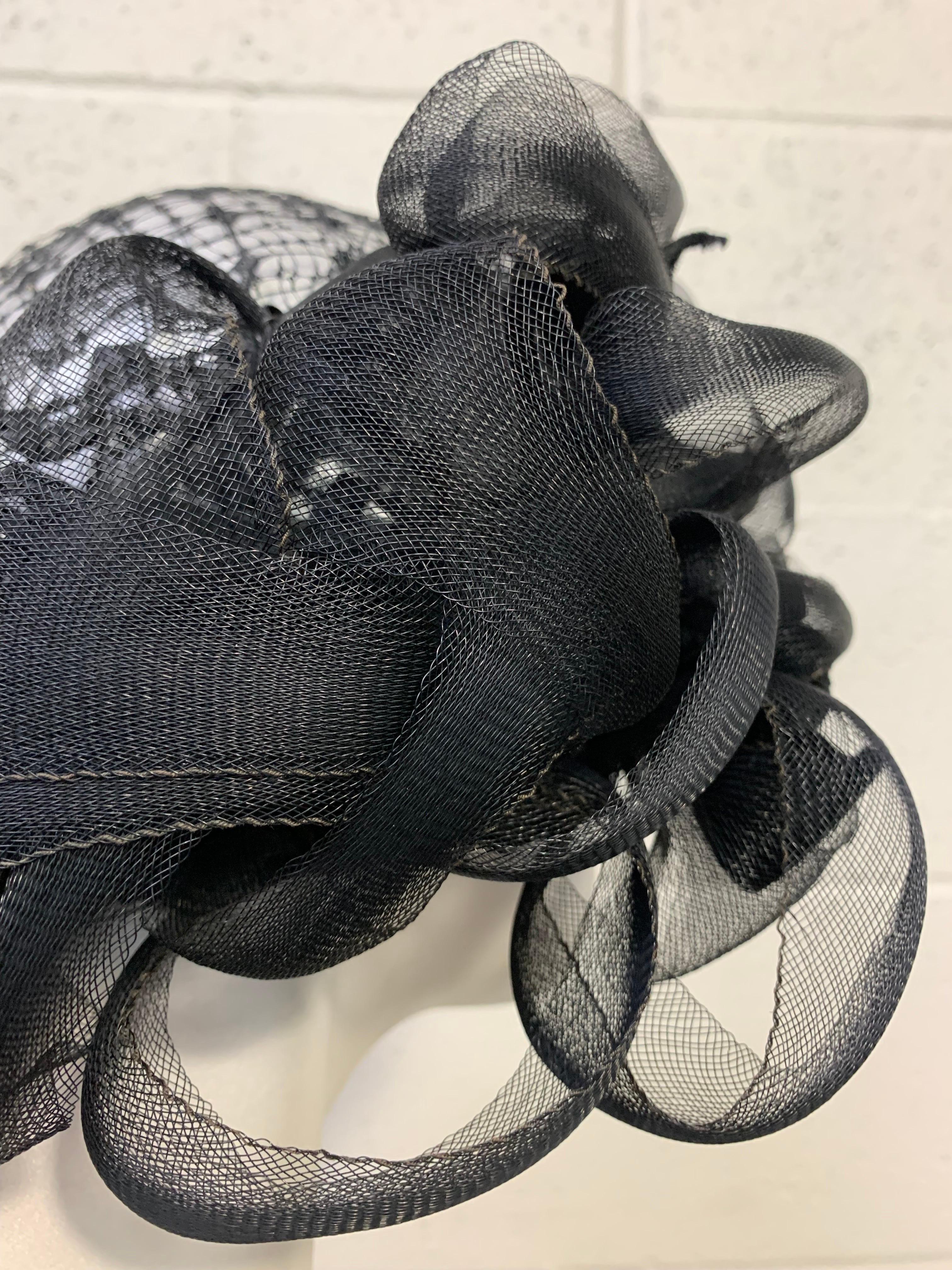  1960s Christian Dior Black Horsehair & Net Dramatic Looped Cocktail Hat  4