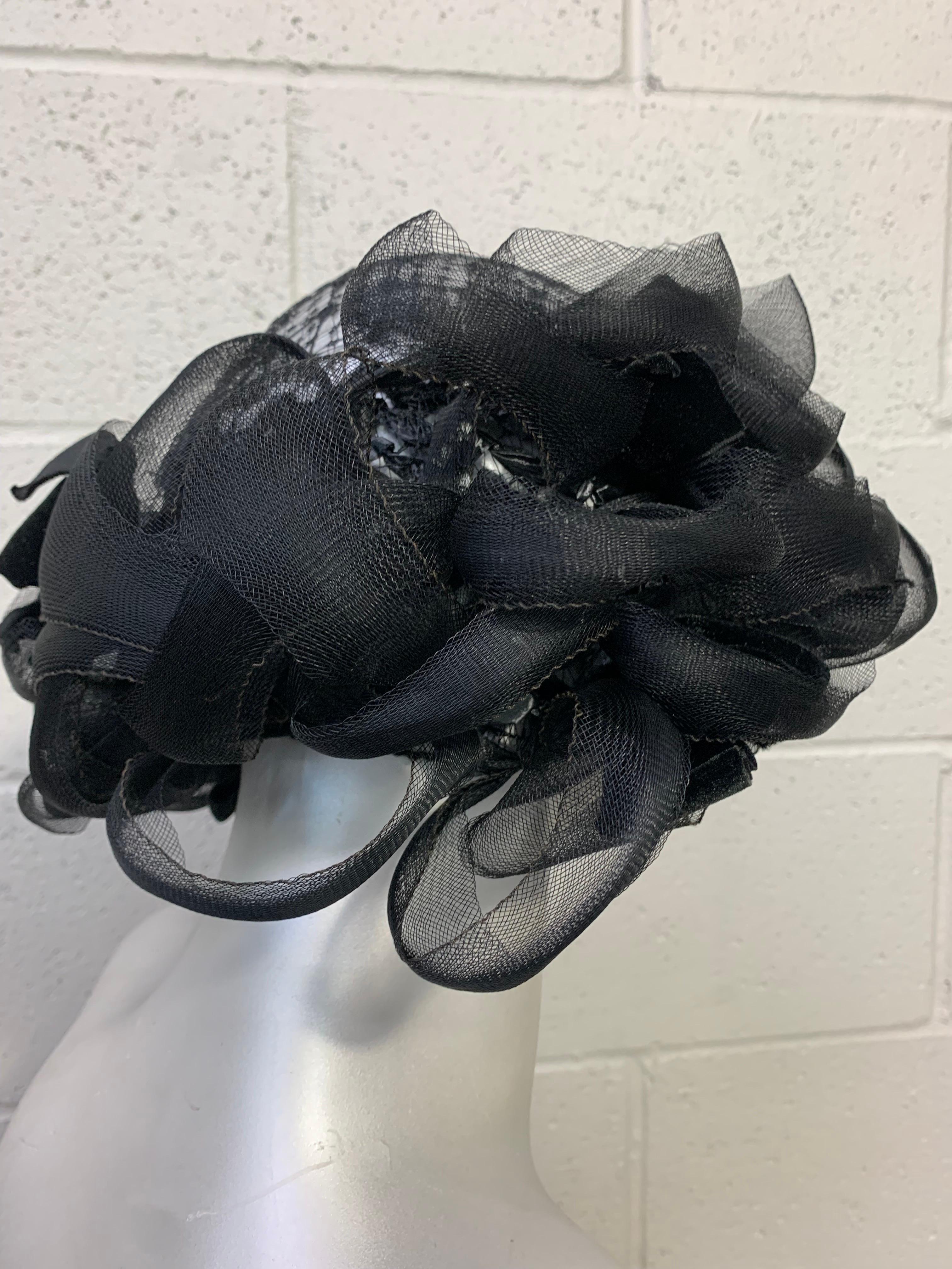  1960s Christian Dior Black Horsehair & Net Dramatic Looped Cocktail Hat  5