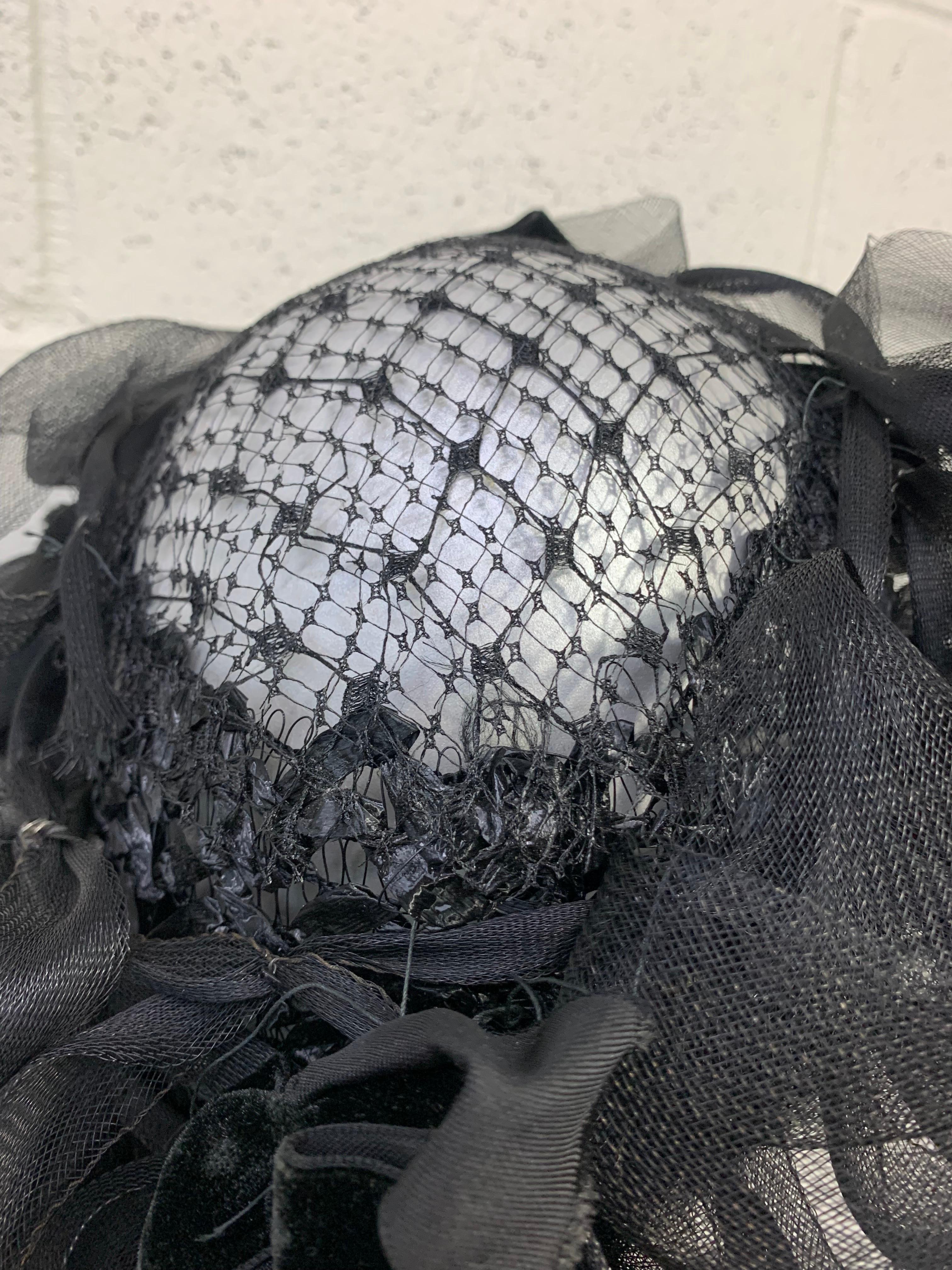 1960s Christian Dior Black Horsehair & Net Dramatic Looped Cocktail Hat 6