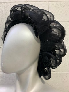 1960s Christian Dior Black Horsehair & Net Dramatic Looped Cocktail Hat