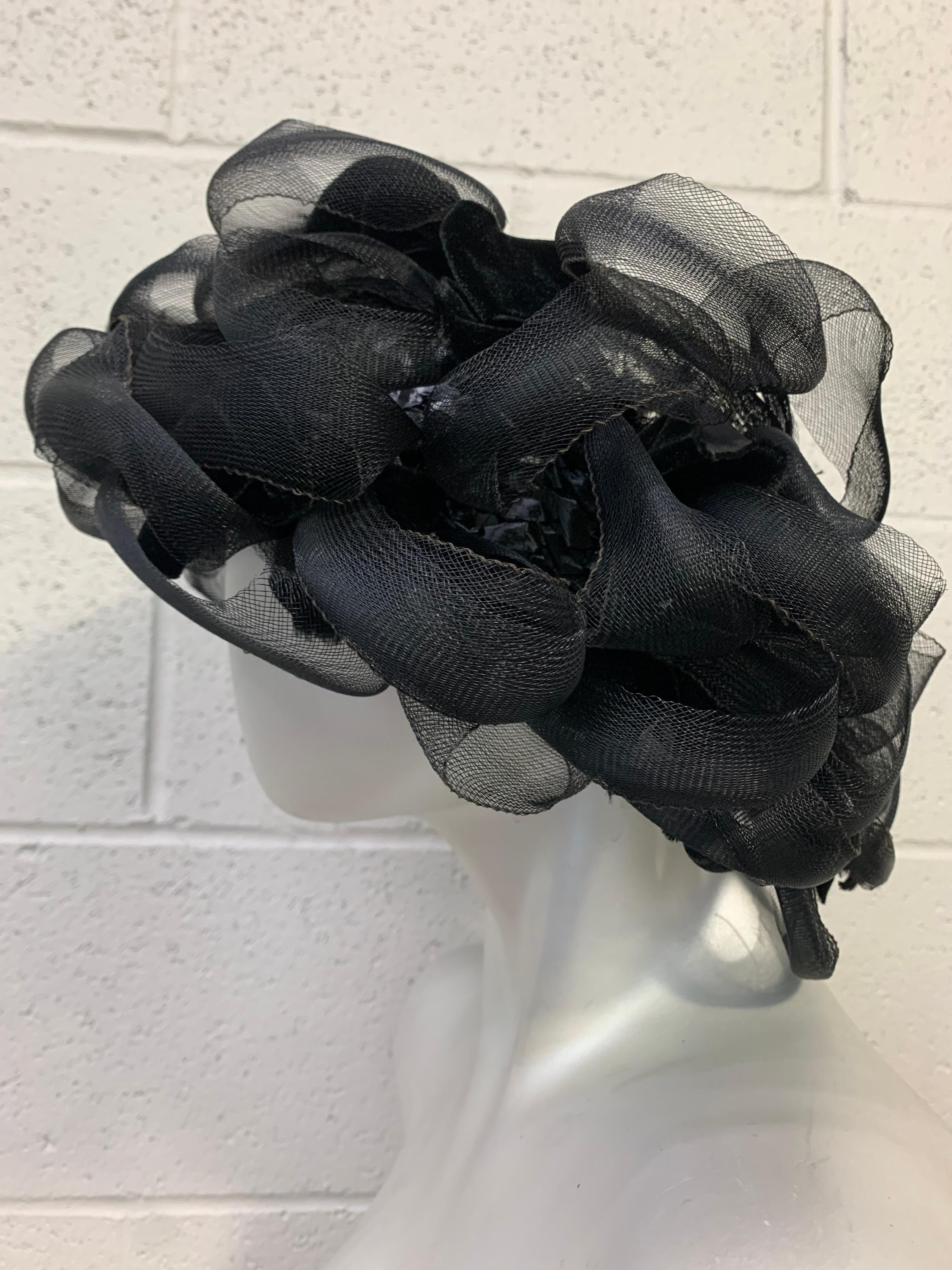 1960s Christian Dior Black Horsehair & Net Dramatic Looped Cocktail Hat In Excellent Condition In Gresham, OR