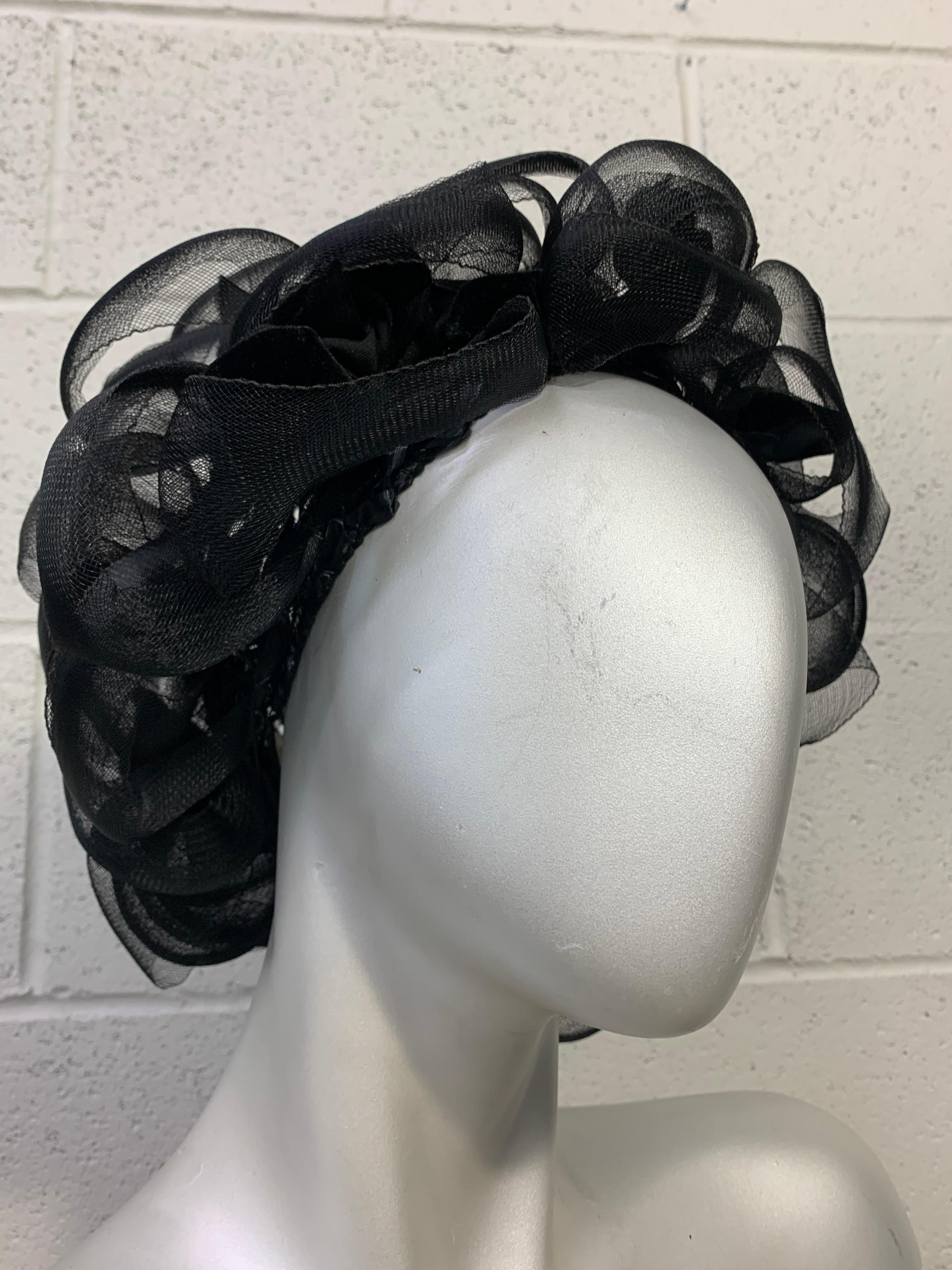 1960s Christian Dior Black Horsehair & Net Dramatic Looped Cocktail Hat 2