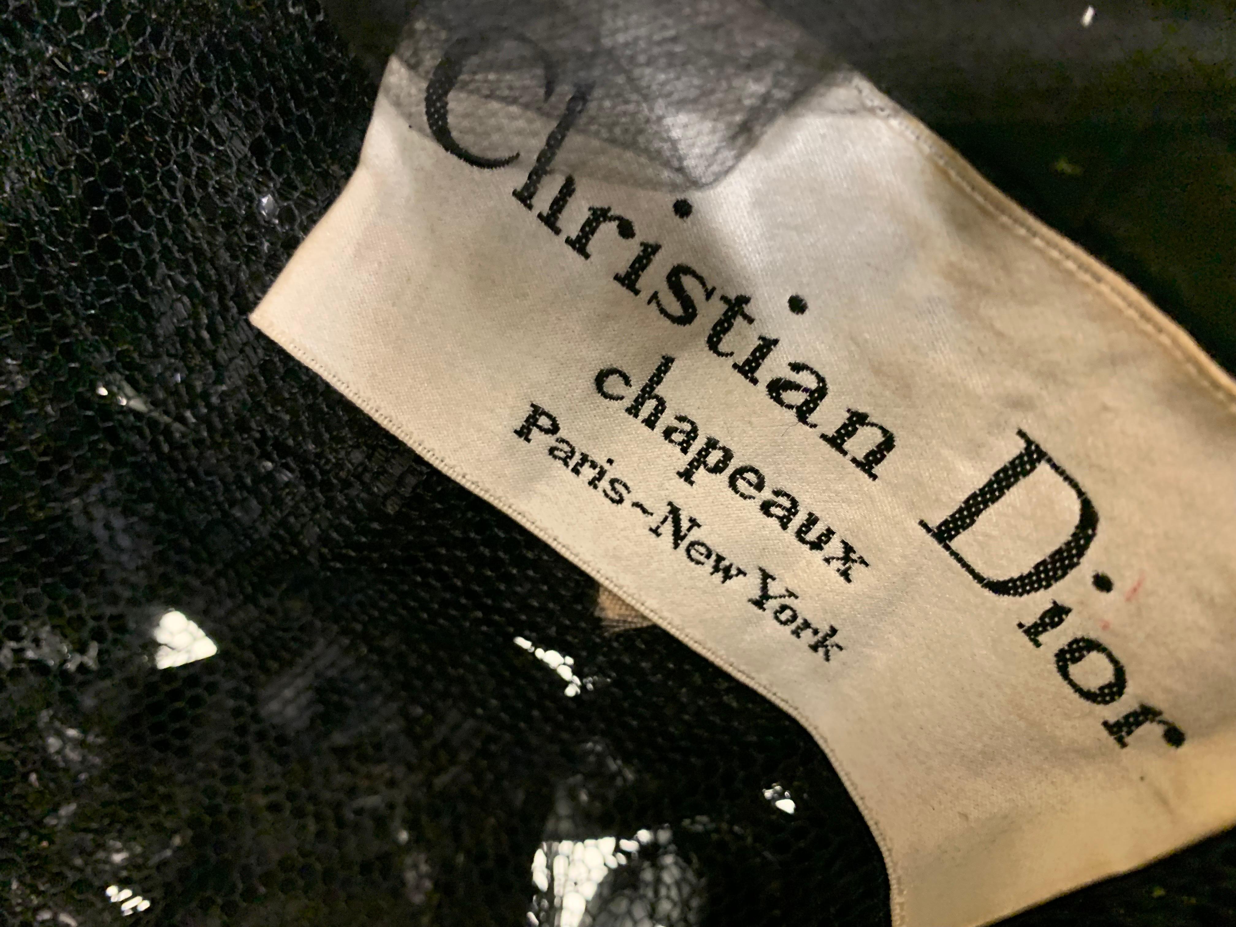 1960s Christian Dior Black Silk Ribbon and Feather Turban w Attached Tulle Scarf For Sale 8