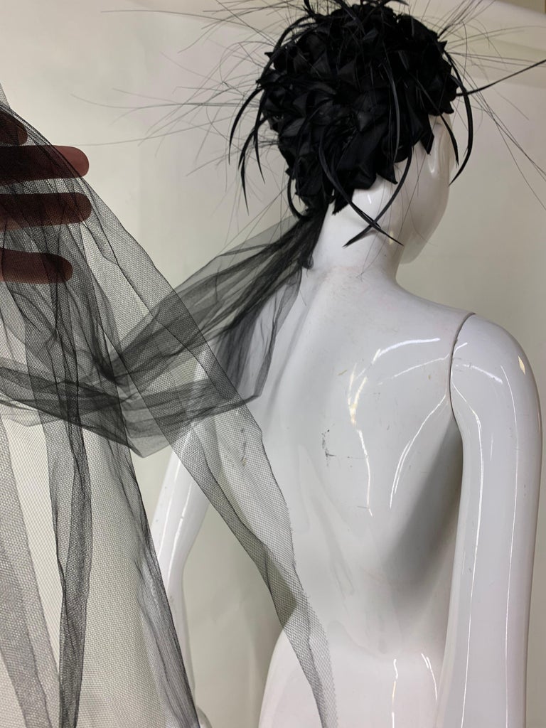 1960s Christian Dior Black Silk Ribbon and Feather Turban w  display picture 3