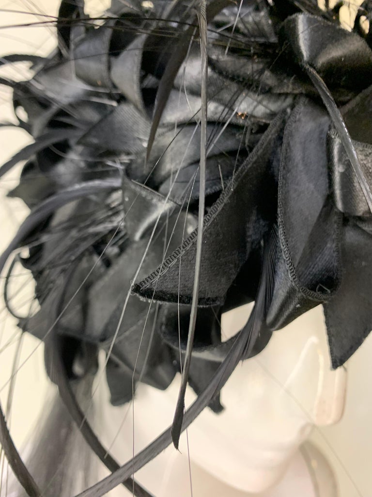 Christian Dior Black Tulle Feather Turban From the 1960s 1960s Christian Dior Black Silk Ribbon and Feather Turban w  main image 3
