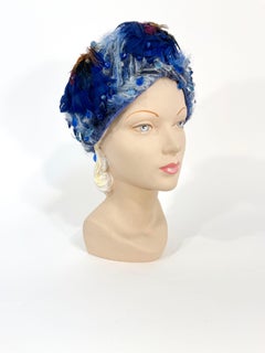 1960s Christian Dior Blue Feathered Tam