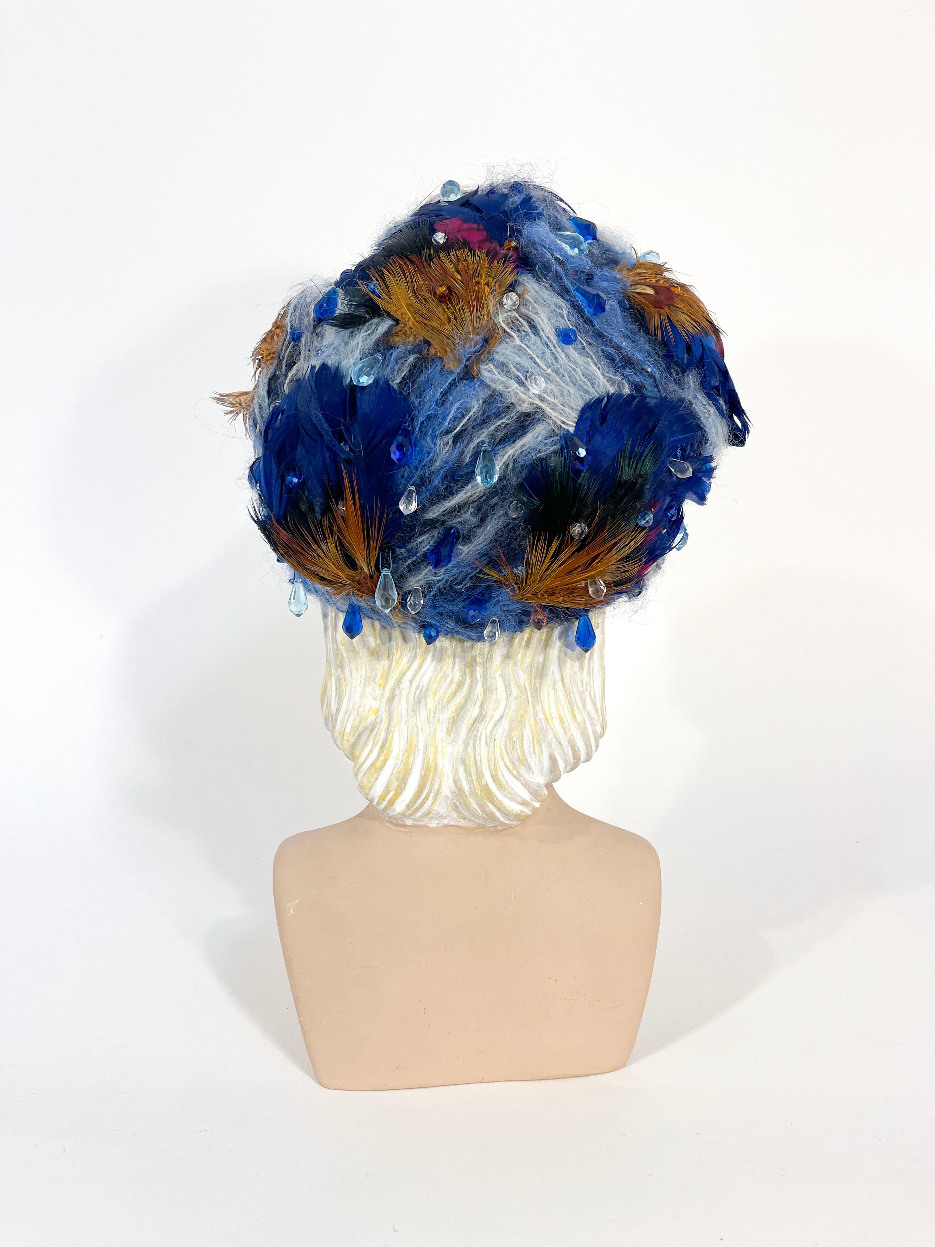 Women's 1960s Christian Dior Blue Feathered Tam For Sale