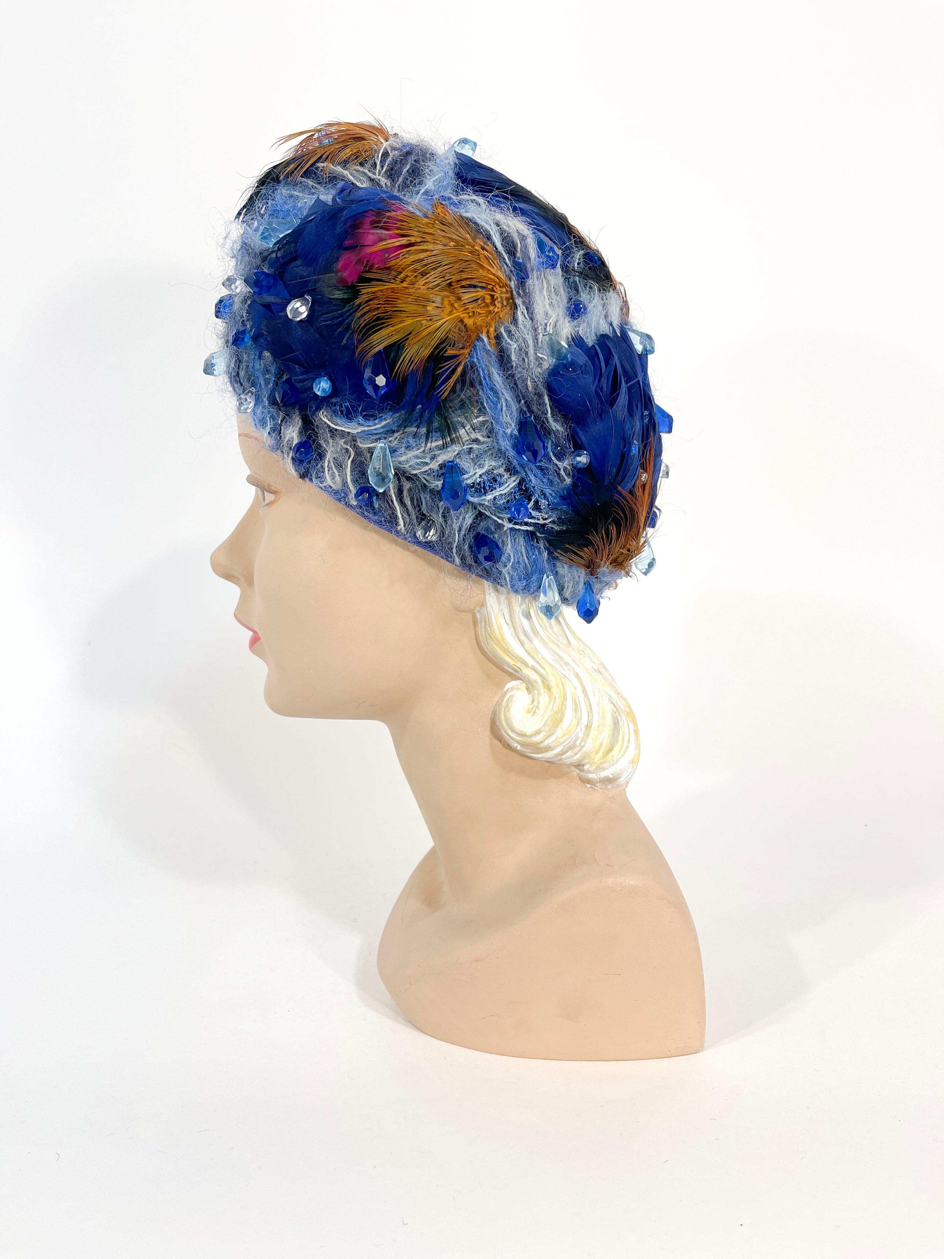 1960s Christian Dior Blue Feathered Tam For Sale 2