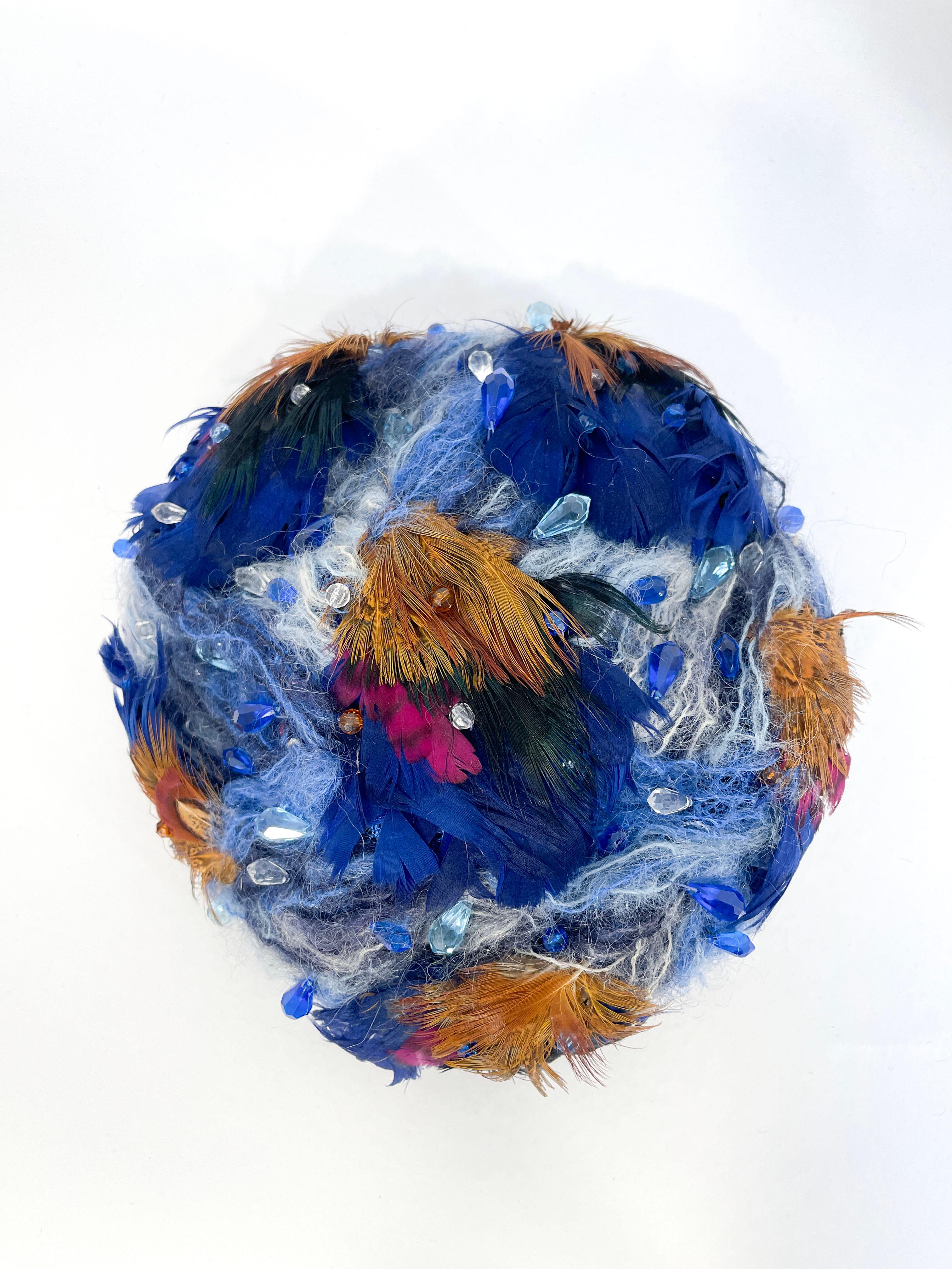 1960s Christian Dior Blue Feathered Tam For Sale 3