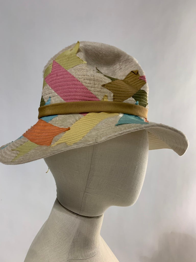 Fedora with Dior Ribbon c.1968 Christian Dior Patchwork Ribbon Soft Felt Chenille  main image 4