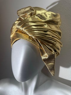 1960s Christian Dior Brilliant Gold Lamé Wrapped Turban w Faux Knotted Front