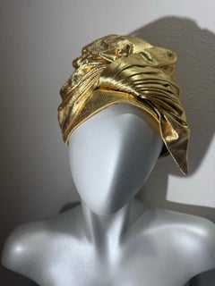 1960s Christian Dior Brilliant Gold Lamé Wrapped Turban w Faux Knotted Front