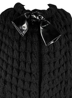 1960s Christian Dior by Mark Bohan Black Patent Bow Knit Fringe Cocoon Coat