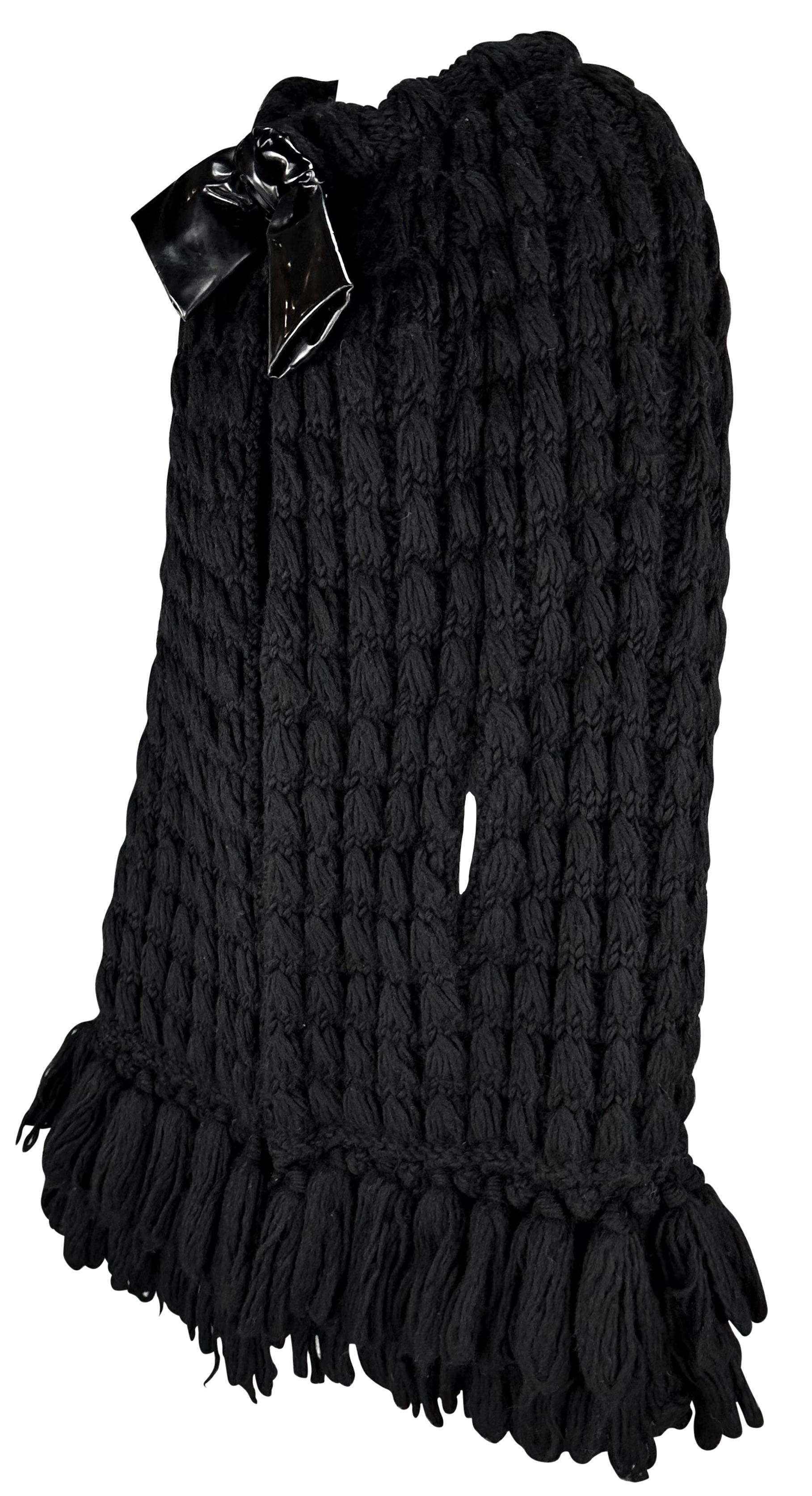 Women's 1960s Christian Dior by Mark Bohan Black Patent Bow Knit Fringe Cocoon Coat For Sale