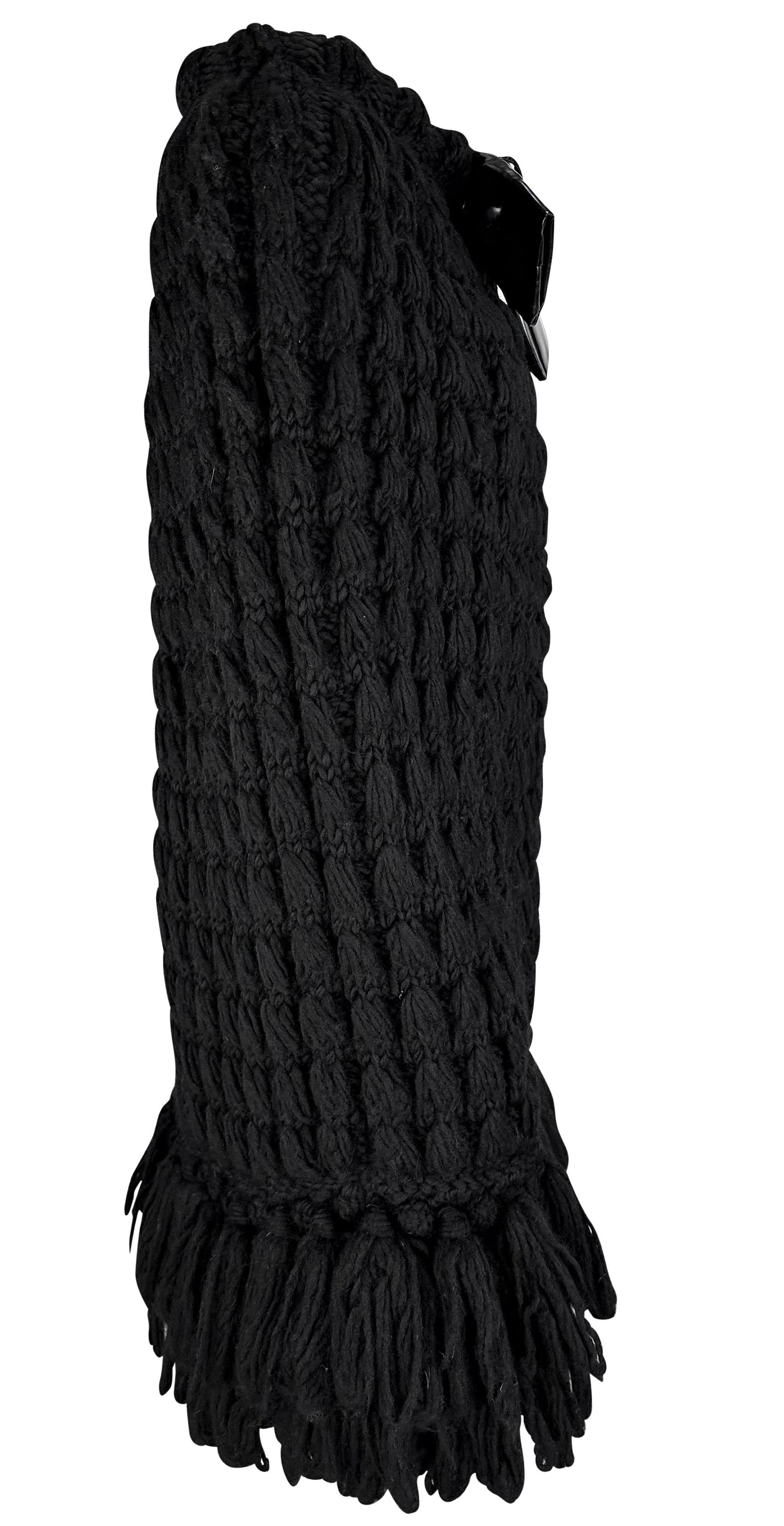 1960s Christian Dior by Mark Bohan Black Patent Bow Knit Fringe Cocoon Coat For Sale 3