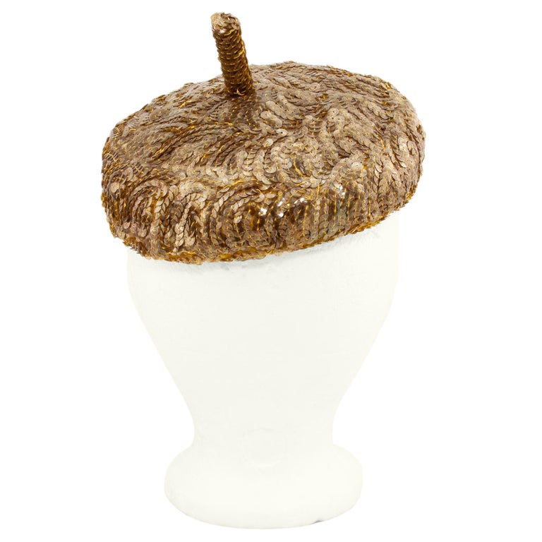Dior sequin beret hat Matte Gold Sequin Beret – Vintage Couture main image 2