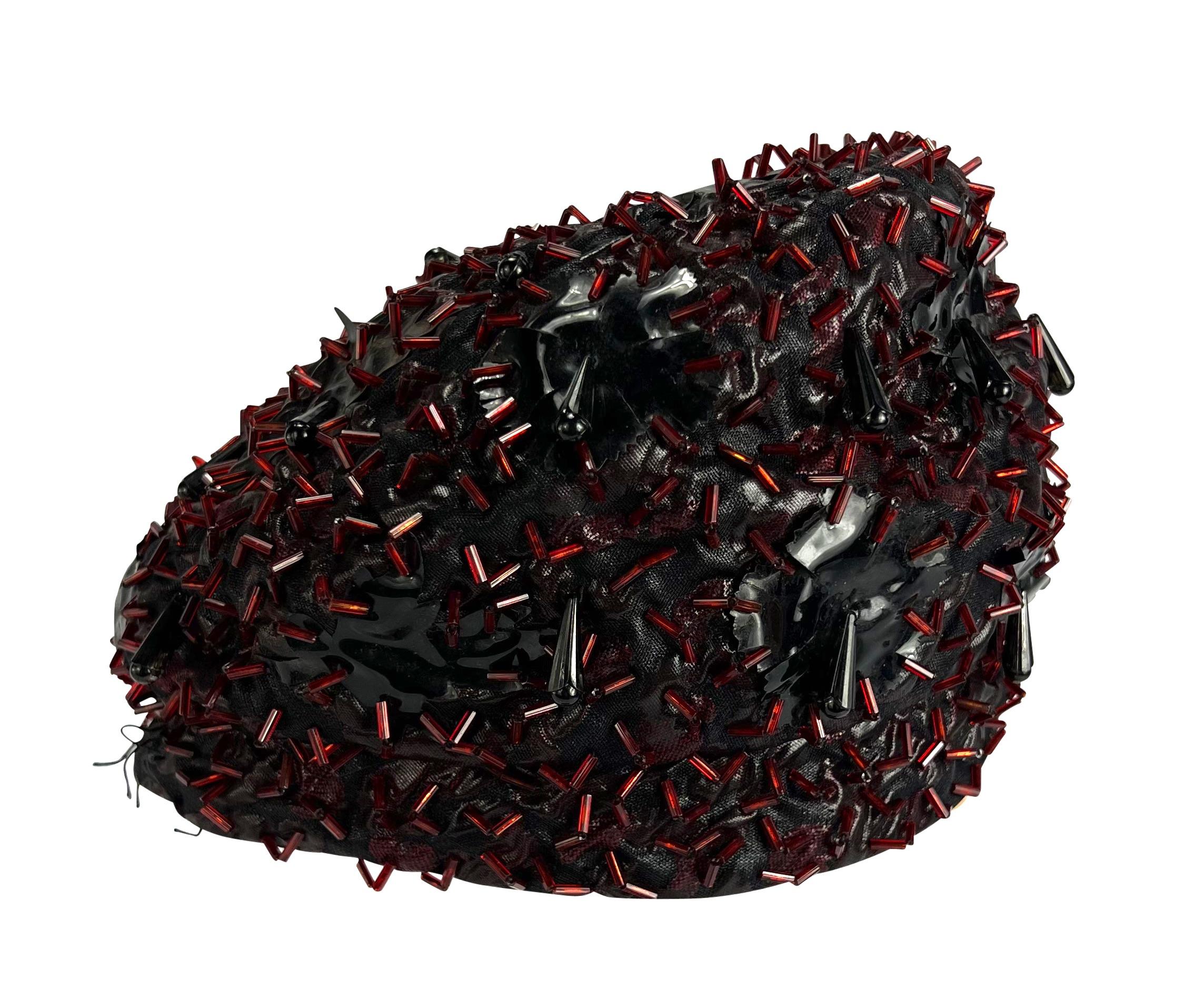 Women's 1960s Christian Dior Chapeaux Multicolor Rhinestone Beaded Black Patent Hat For Sale