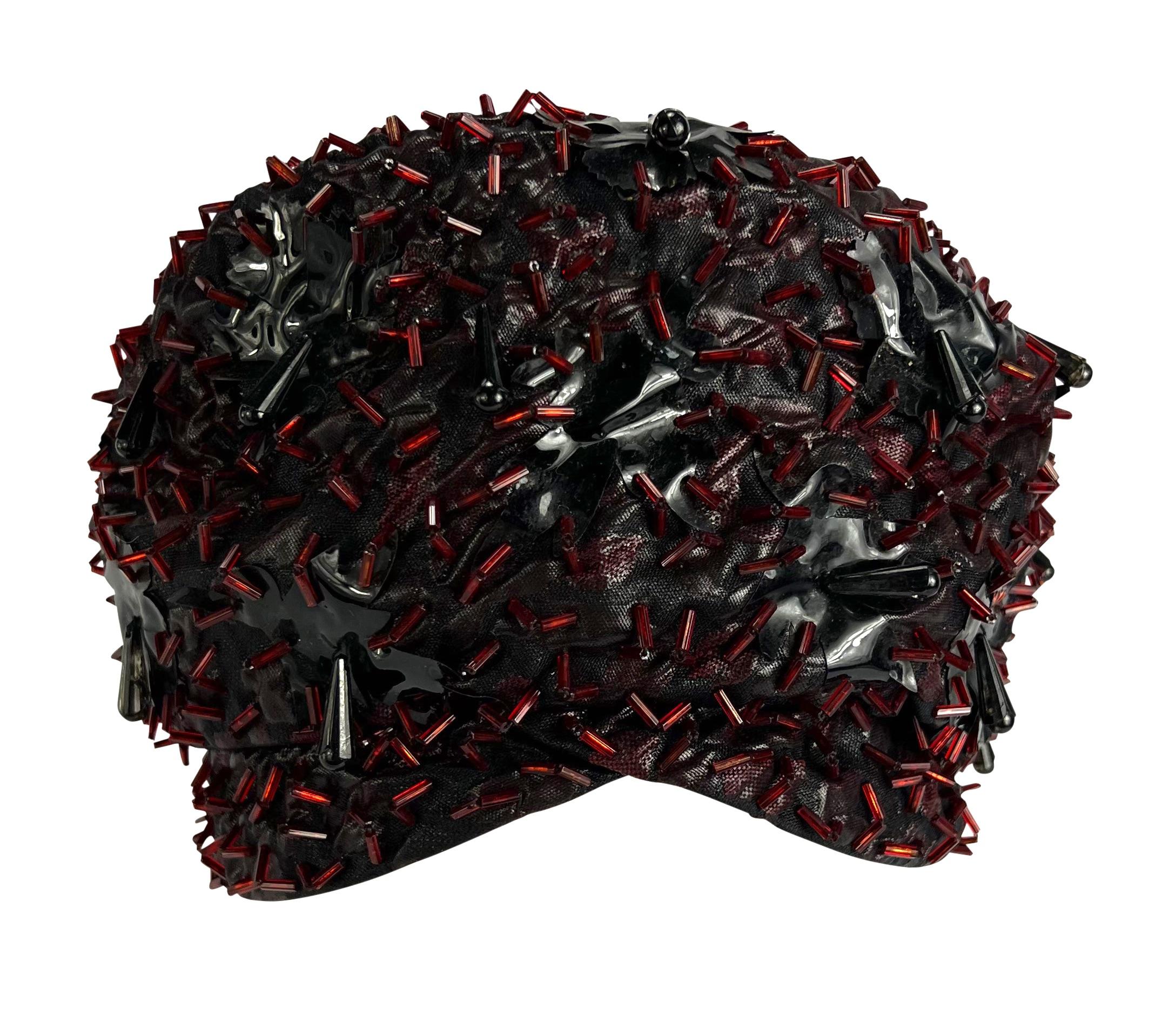 1960s Christian Dior Chapeaux Multicolor Rhinestone Beaded Black Patent Hat For Sale 2