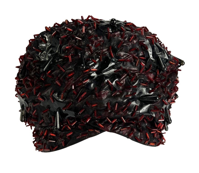 1960s Christian Dior Chapeaux Multicolor Rhinestone Beaded Black Patent Hat  For Sale at 1stDibs