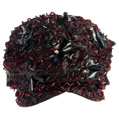 1960s Christian Dior Chapeaux Multicolore Rhinestone Beaded Black Patent Hat