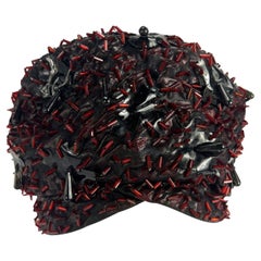 1960er Christian Dior Chapeaux Multicolor Strass Perlen Schwarz Lack Hut