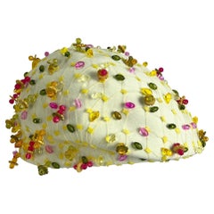 1960s Christian Dior Chapeaux Multicolor Rhinestone Beaded White Cloche Hat