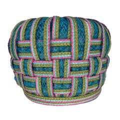 1960s Christian Dior Chapeaux Pillbox Woven Multicolor Blue Hat