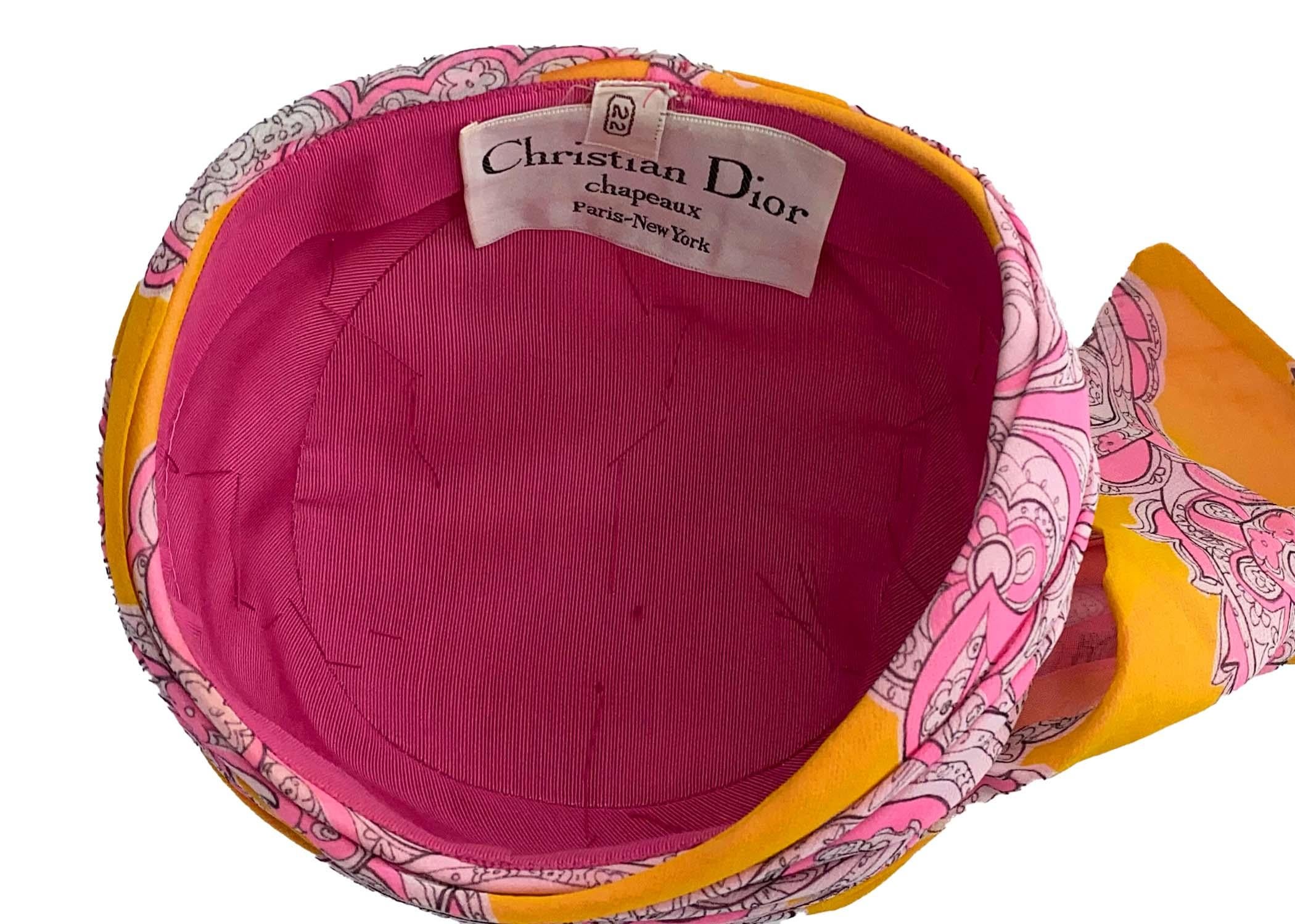 Women's 1960s Christian Dior Chapeaux Pink & Orange Paisley Scarf Wrap Hat