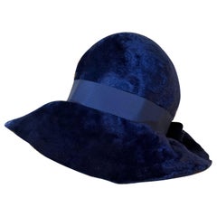 1960s Christian Dior Cobalt Blue Fur Felt Fedora Day Hat w Grosgrain Band
