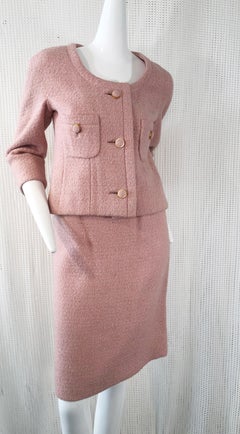 1960s Christian Dior Dusty Rose Spring Weight Wool Bouclé Mini Skirt Suit