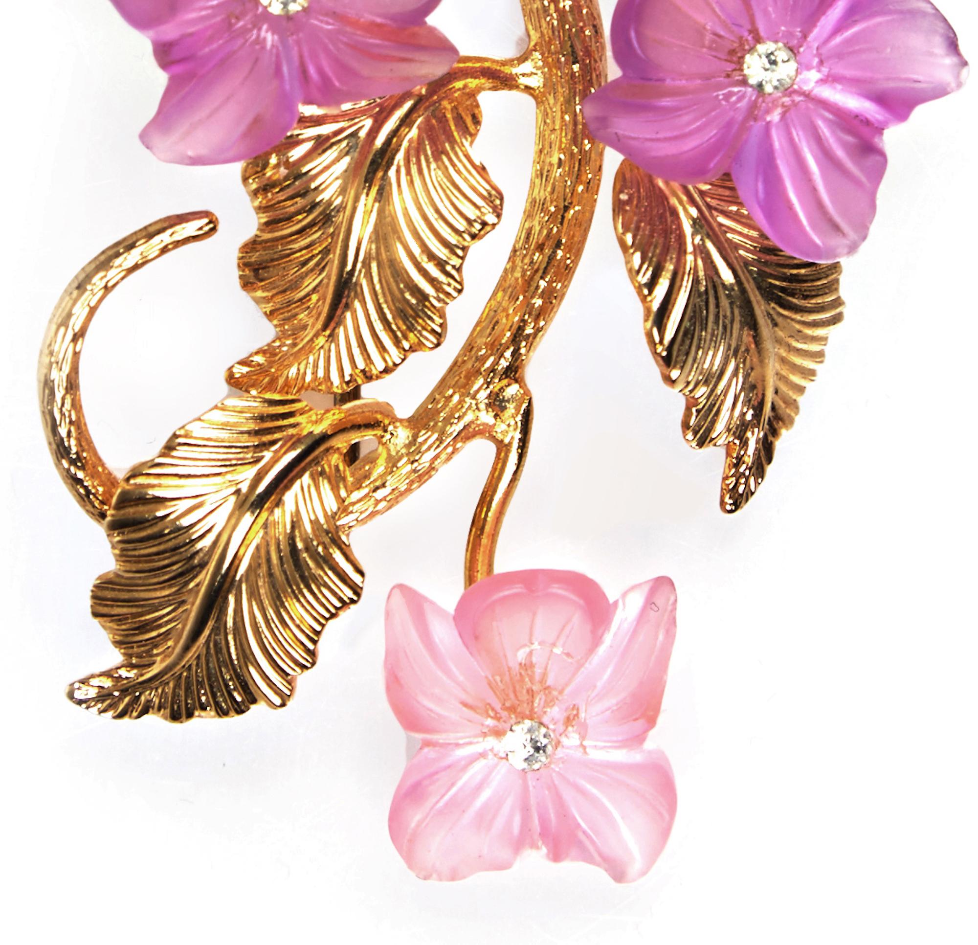 1960s Christian Dior Gold Plated Floral Spray Brooch by Henkel & Grosse In Excellent Condition In London, GB