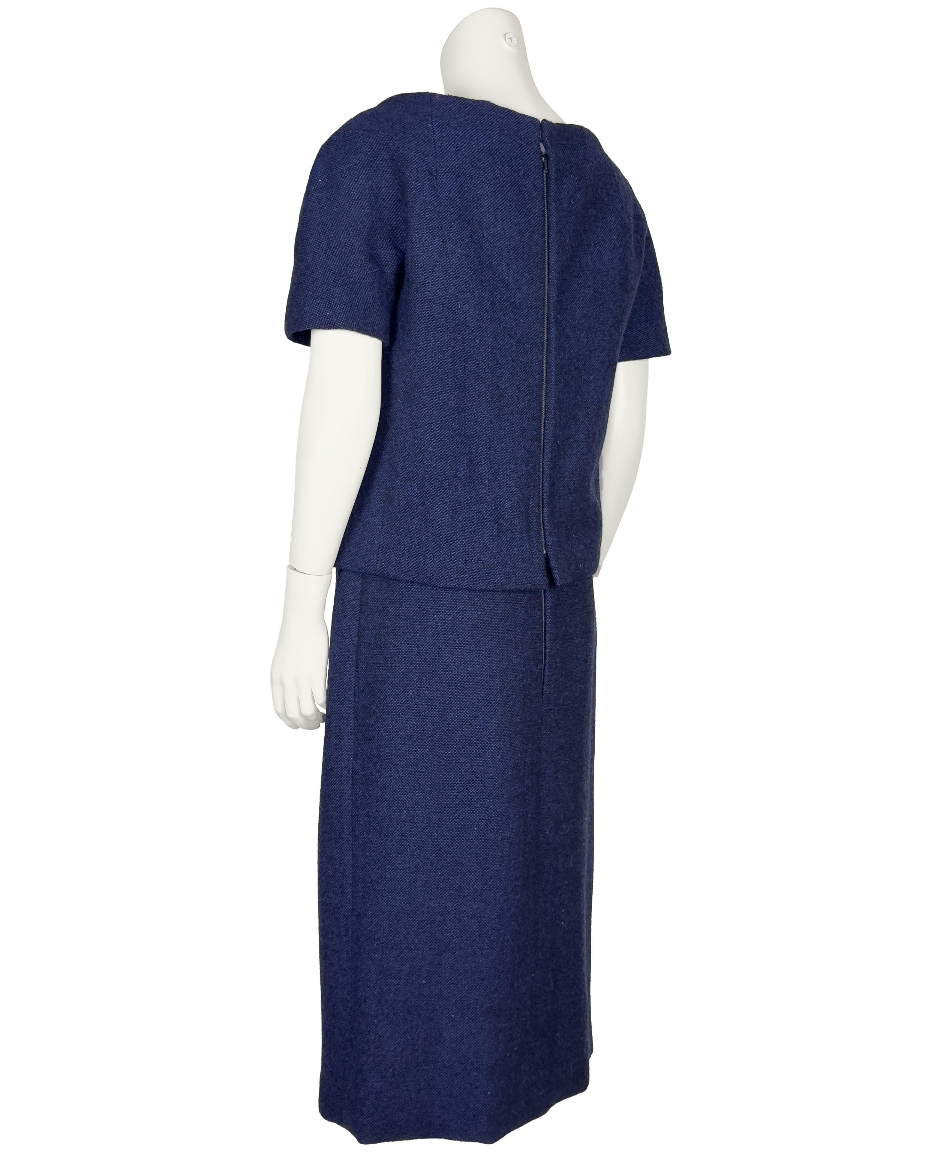 Blu Abito in tweed di lana blu intenso di Christian Dior London degli anni '60 in vendita