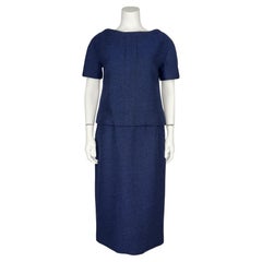 1960's Christian Dior London Deep Blue Wool Tweed Dress