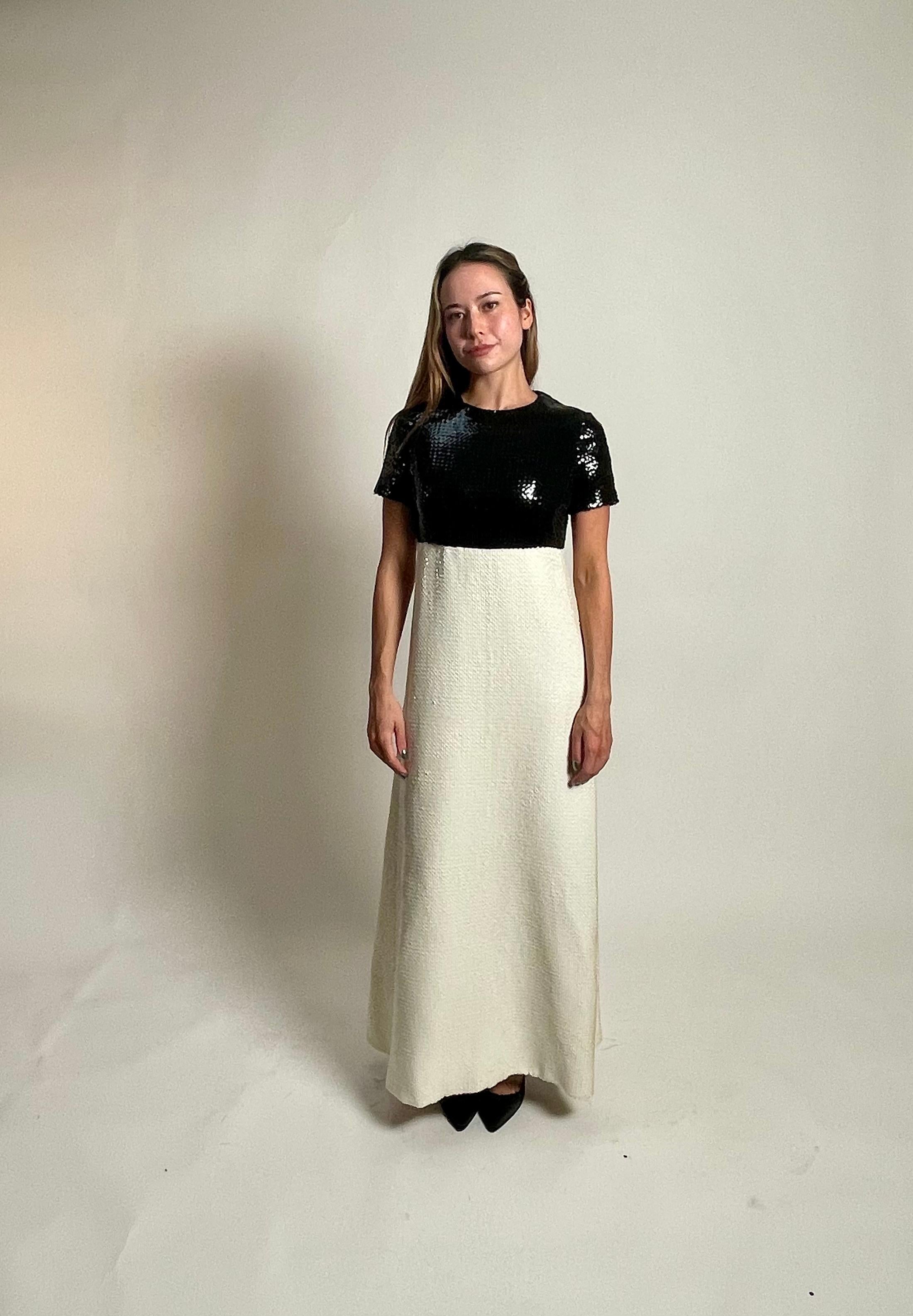 1960s Christian Dior Monochromed Sequin Maxi Dress For Sale 1