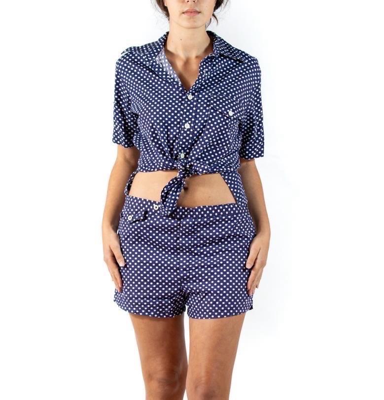 1960S Christian Dior Navy Blue & White Cotton Men's Shirt Shorts Beach Ensemble In Excellent Condition In New York, NY