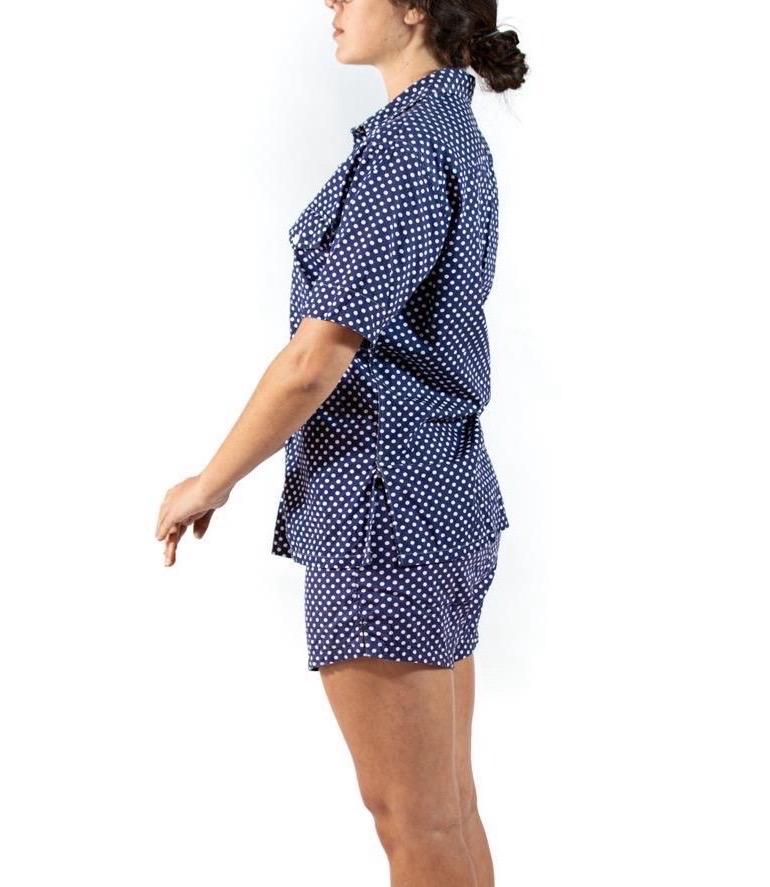 1960S Christian Dior Navy Blue & White Cotton Men's Shirt Shorts Beach Ensemble 1