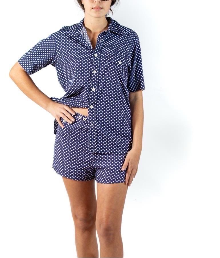 1960S Christian Dior Navy Blue & White Cotton Men's Shirt Shorts Beach Ensemble 3