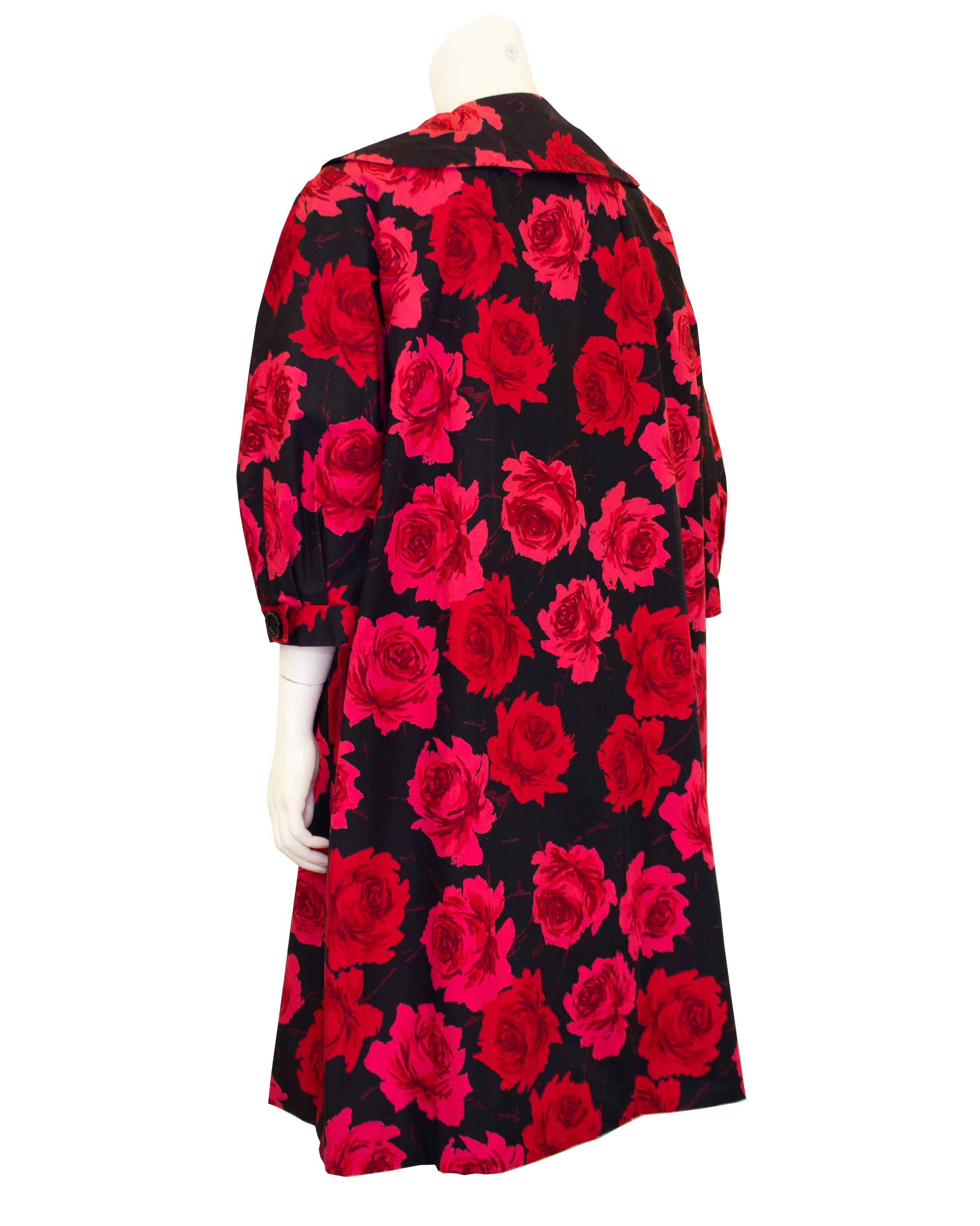 1960s Christian Dior Opera Coat with Red Roses  In Good Condition In Toronto, Ontario