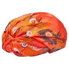 1960s Christian Dior Orange Silk Printed Turban Hat