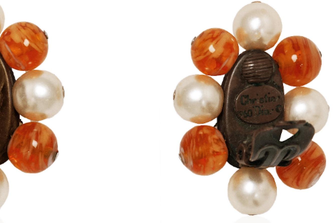 1960s Christian Dior Pearl and Amber Earrings In Excellent Condition For Sale In London, GB
