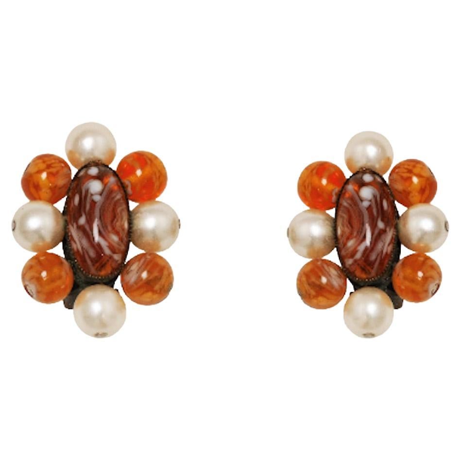 1960s Christian Dior Pearl and Amber Earrings For Sale