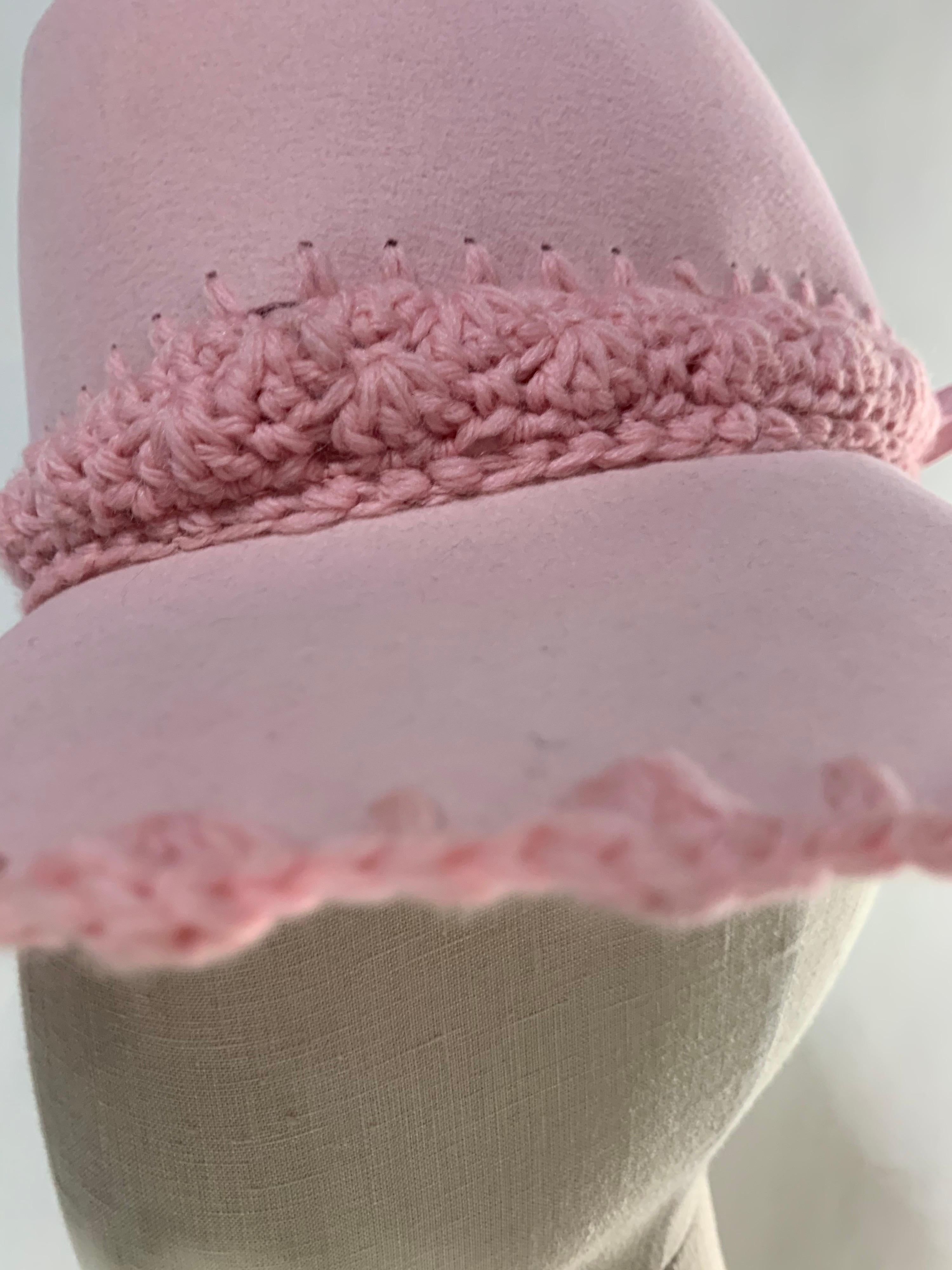 Women's 1960s Christian Dior Pretty in Pale Pink Spring Felt Fedora w/ Crochet Details 