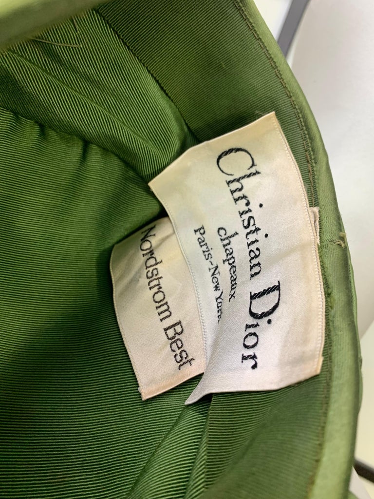 1960s Christian Dior Sage Green Satin Slouchy Turban Hat For  display picture 3