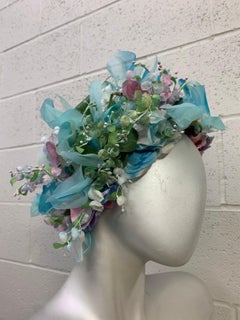 1960s Christian Dior Spectacular Floral Wreath / Turban Hat Turquoise & Purples