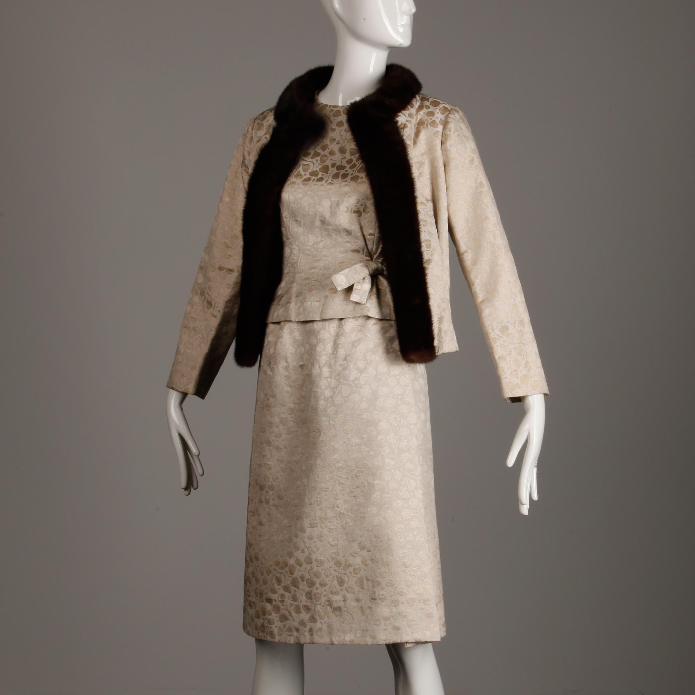 1960s Christian Dior Vintage Silk + Mink Fur Dress Ensemble (Top/ Skirt/ Jacket) 5