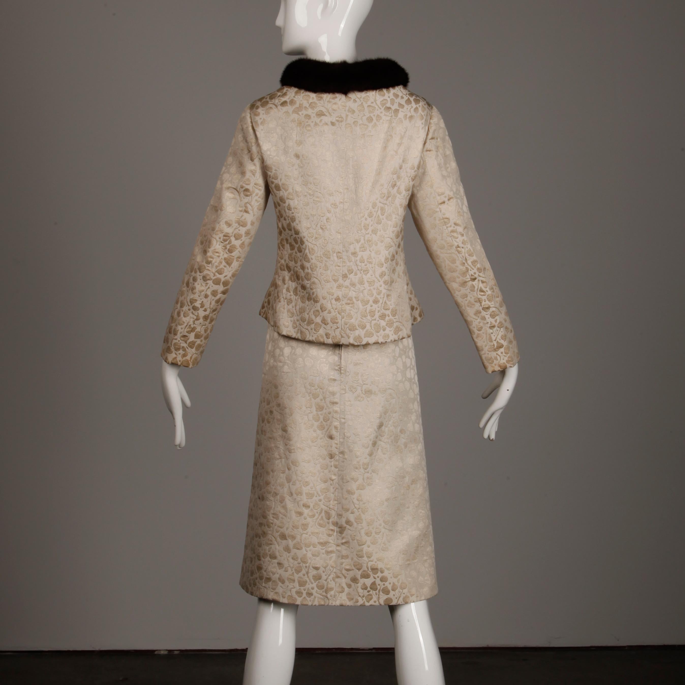 1960s Christian Dior Vintage Silk + Mink Fur Dress Ensemble (Top/ Skirt/ Jacket) 7
