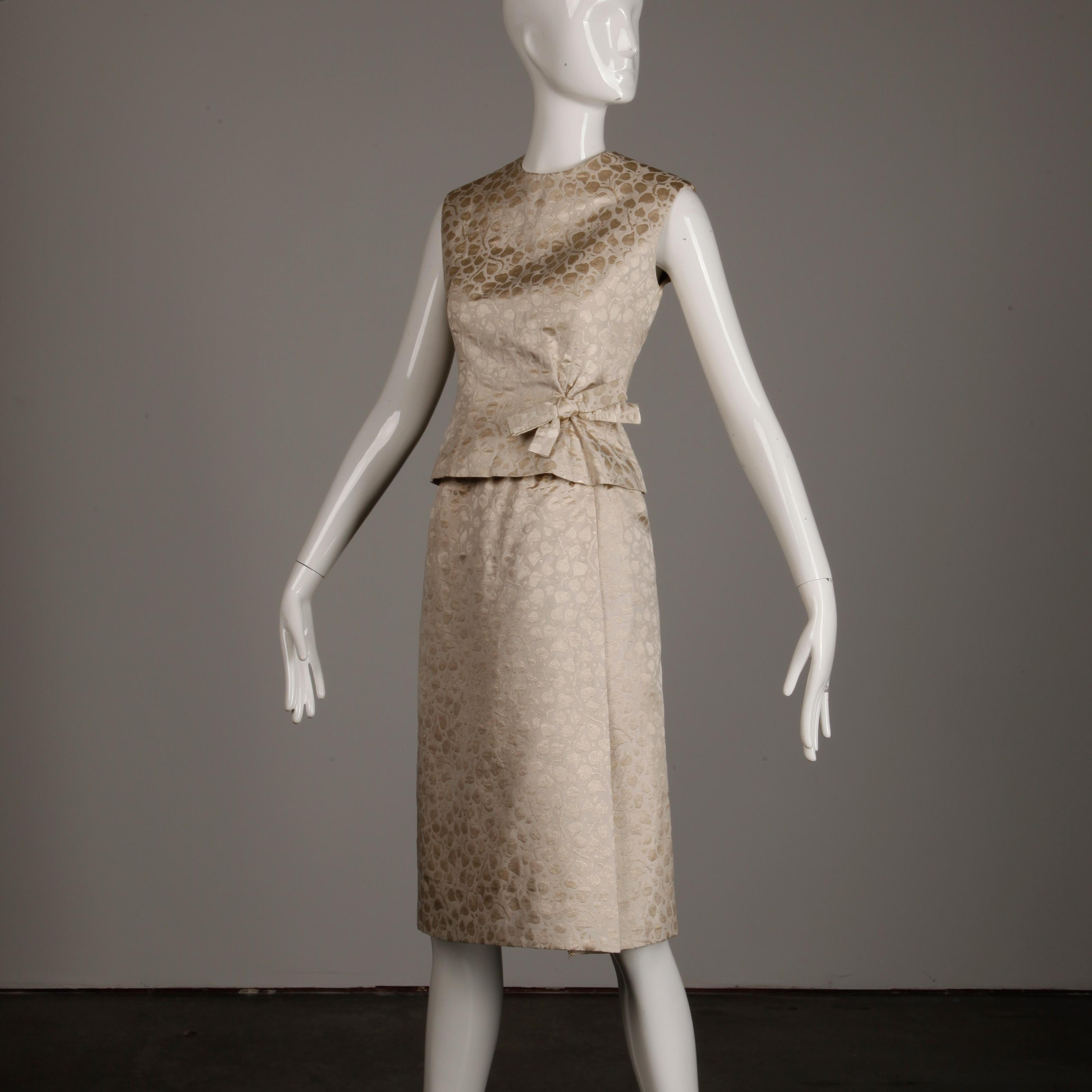 Brown 1960s Christian Dior Vintage Silk + Mink Fur Dress Ensemble (Top/ Skirt/ Jacket)
